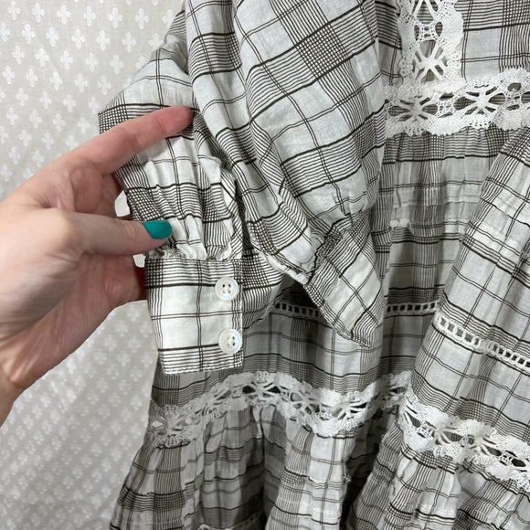 Free People White Grey Plaid Time Out Eyelet Tiered Tunic Top - Picture 4 of 8